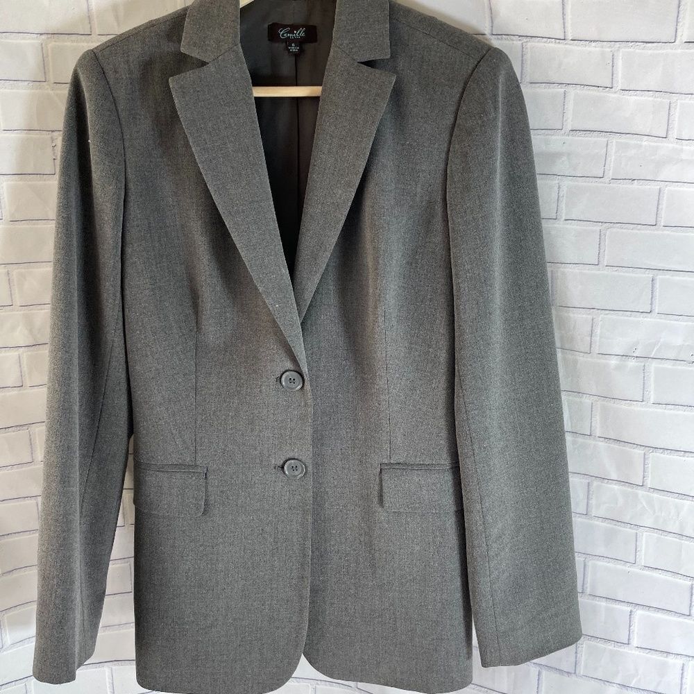 Camille LaVie Two-Button Grey Fitted Blazer Sz 6